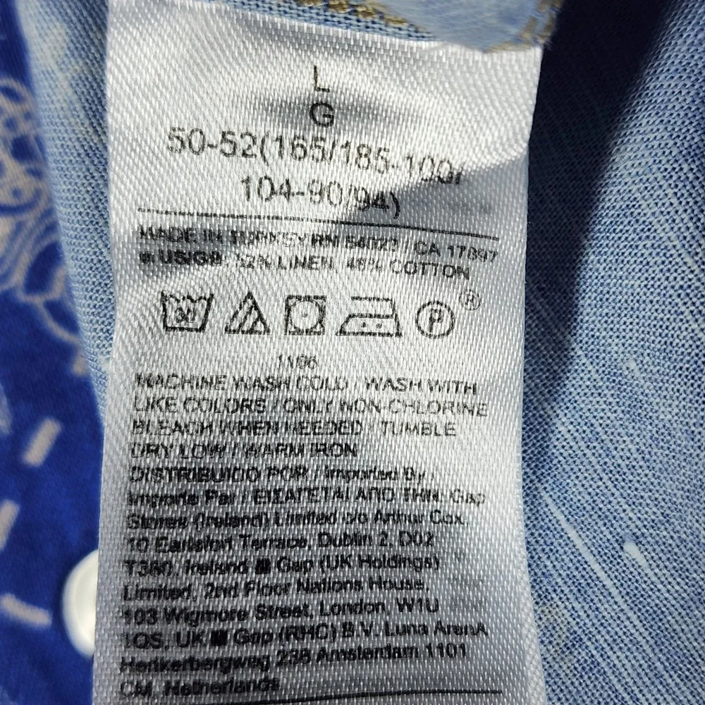 Banana Republic Button Up Shirt Mens L Blue Map Print Linen Blend Excellent